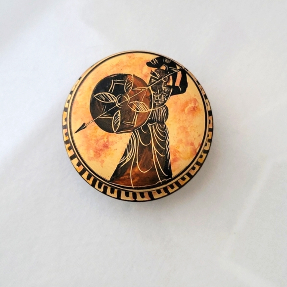 Round Handpainted Roman Trinket Box